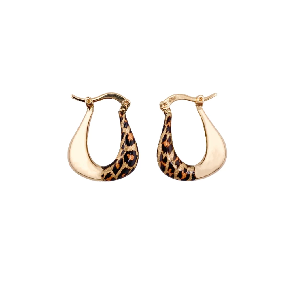 گوشواره حلقه ای طلا زنانه طرح پلنگی مدل قطره کد 3105