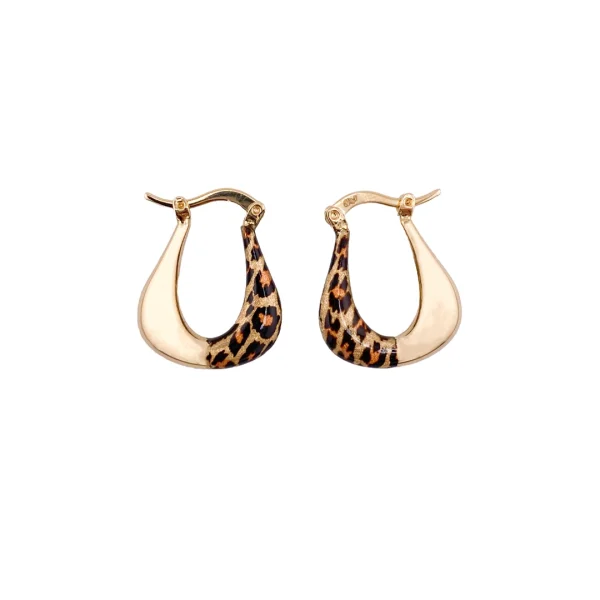گوشواره حلقه ای طلا زنانه طرح پلنگی مدل قطره کد 3105