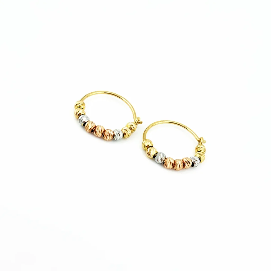 گوشواره حلقه ای طلا زنانه گوی دار کد 3118